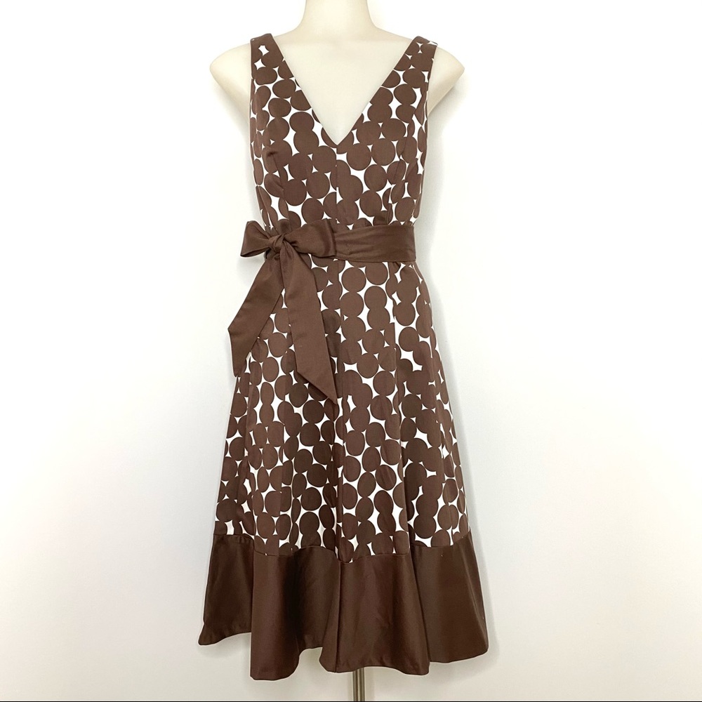Brown Polka Dot Nine West Fit and Flare Dress sz 6